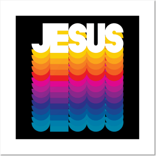 Retro Jesus Proud Name Personalized Gift Rainbow Style Posters and Art